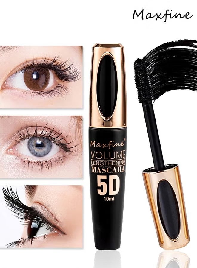 Maxfine 5D Silk Fiber Lash Mascara Waterproof, Luxuriously Longer, Thicker, Voluminous Eyelashes, Long-Lasting, Dramatic Extension, Smudge-proof, Hypoallergenic Formula #01 Black - Image 1